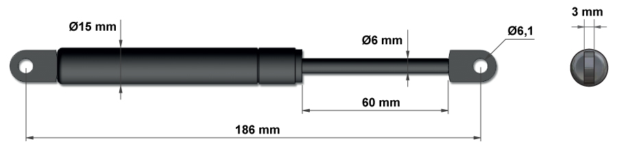 Gasfjeder til køkkenlåge - dimensioner - model 2a